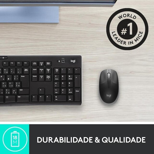 Mouse sem fio Logitech M190 Design Ambidestro Tamanho Padrão, Conexão USB e Pilha Inclusa-910-005902
