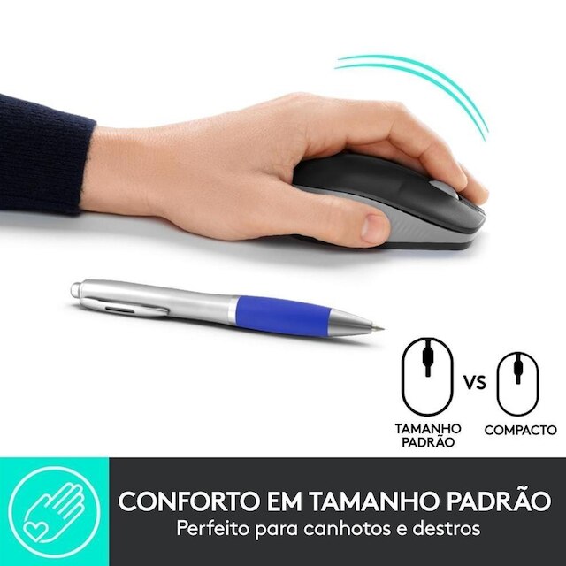Mouse sem fio Logitech M190 Design Ambidestro Tamanho Padrão, Conexão USB e Pilha Inclusa-910-005902