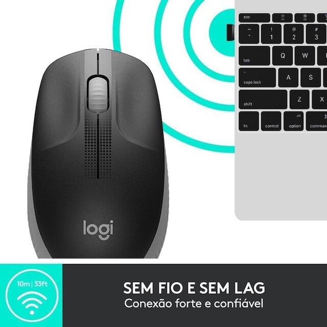 Mouse sem fio Logitech M190 Design Ambidestro Tamanho Padrão, Conexão USB e Pilha Inclusa-910-005902