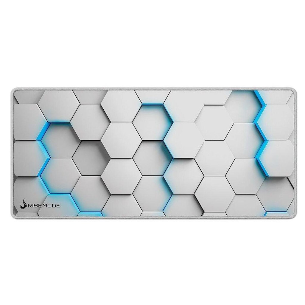Mousepad Gamer Rise Mode 3D 01, Estendido Pro 900x400mm, Borda Costurada, Branco - RM-MPP-3D1-W