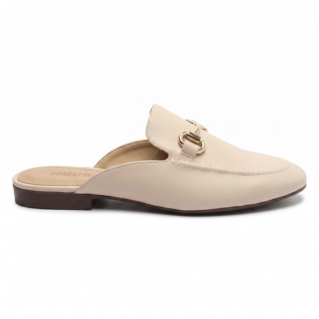Mule Anacapri Fivela Dourada Salto Baixo C3007501080003 Creme