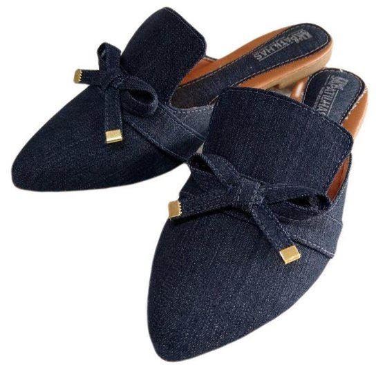 Mule bico fino jeans Feminino - Azul