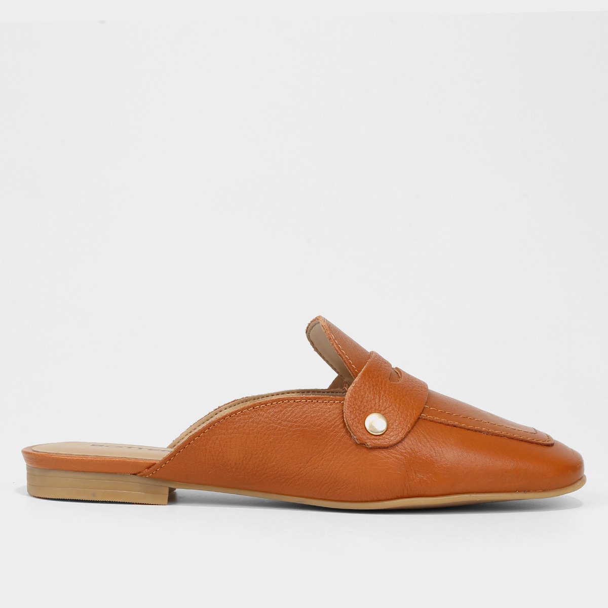 Mule Couro Bottero Bico Quadrado - Caramelo Menor preço em Mule Couro Bottero Bico Quadrado - Caramelo
