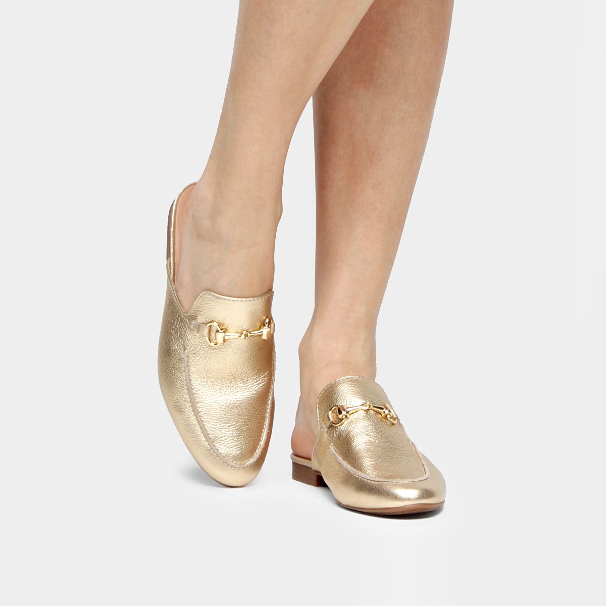 mule feminino dourado