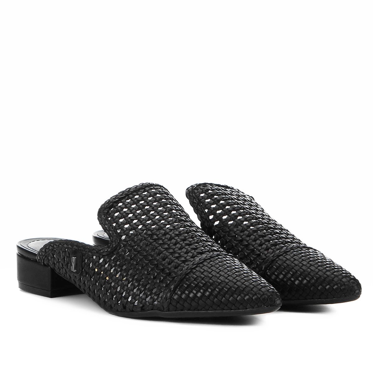 Mule Couro Santa Lolla Bico Fino Tressê - Preto Menor preço em Mule Couro Santa Lolla Bico Fino Tressê - Preto