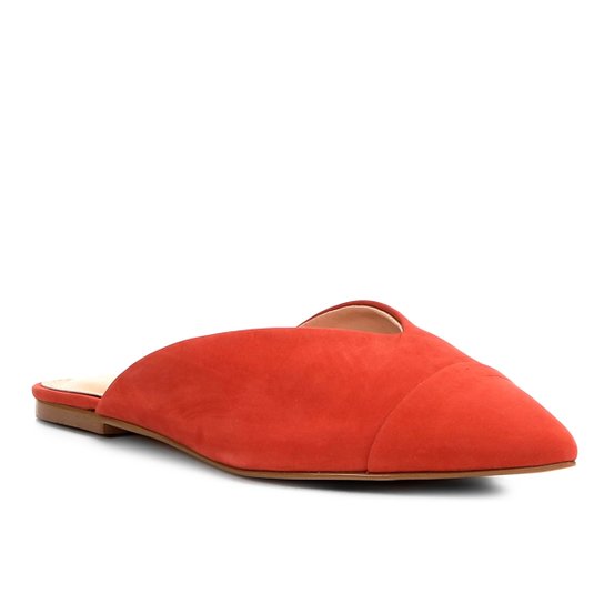 Mule Couro Shoestock Bico Fino Feminina - Vermelho