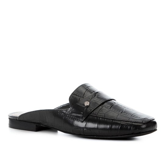 Mule Couro Shoestock Croco - Preto