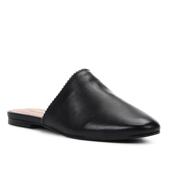 Mule Couro Shoestock Flat Glam - Preto