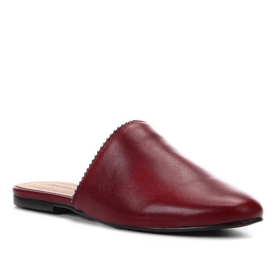 Mule Couro Shoestock Flat Glam - Vinho