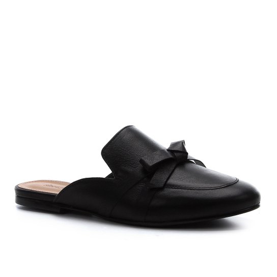 Mule Couro Shoestock Flat Laço - Preto
