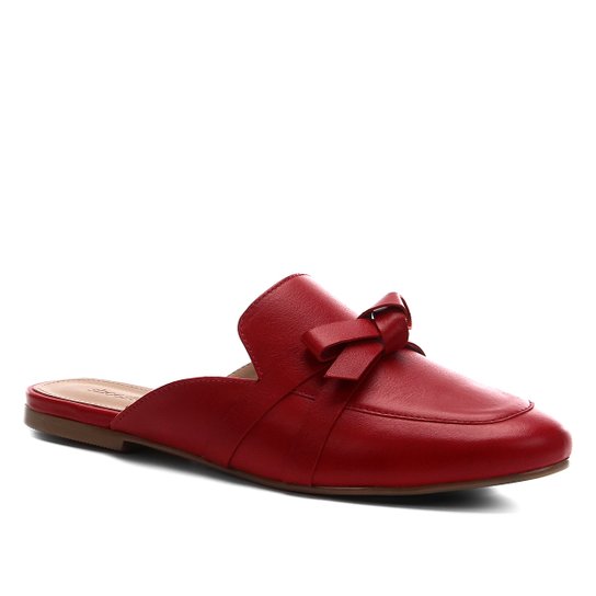 Mule Couro Shoestock Flat Laço - Vermelho