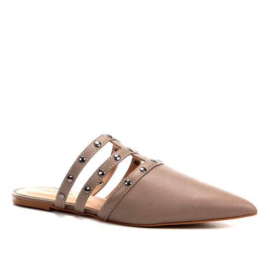 Mule Couro Shoestock Flat Metal Stud - Cinza