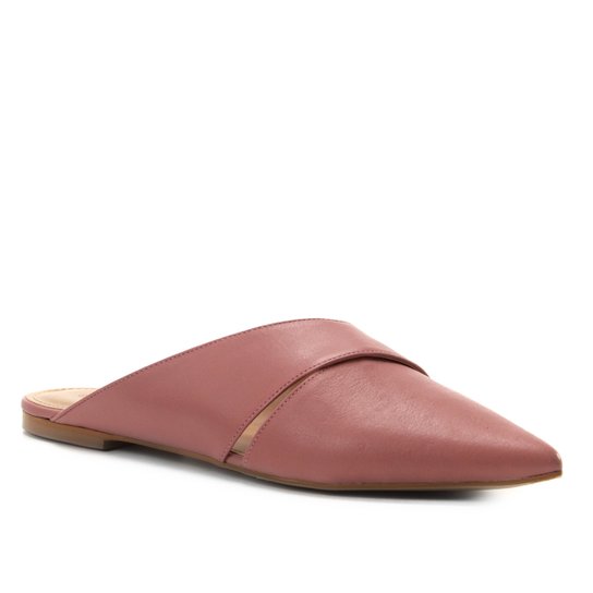 Mule Couro Shoestock Flat Strappy - Rosa