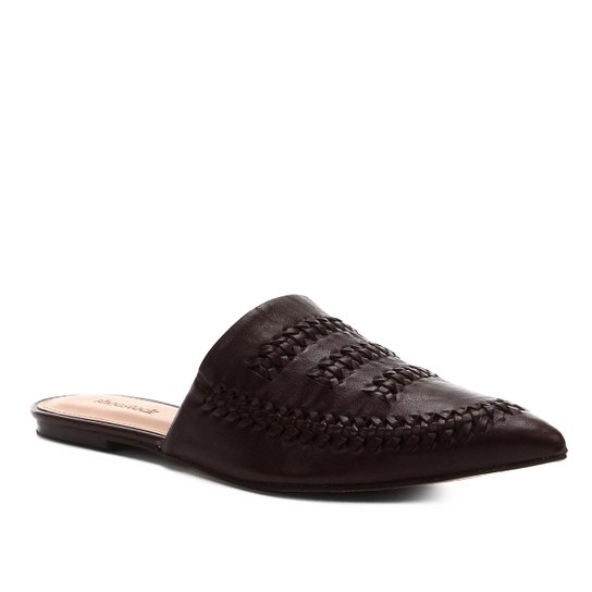 Mule Couro Shoestock Flat Tressê - Marrom