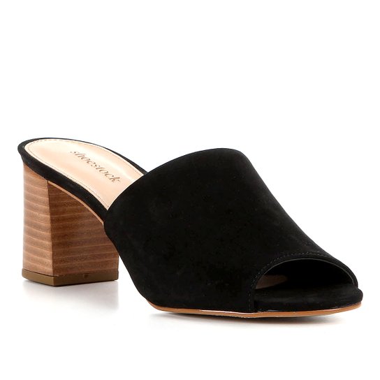 Mule Couro Shoestock Nobuck Salto Bloco - Preto