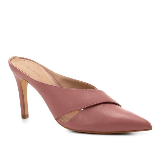 Mule Couro Shoestock Strappy Salto Fino - Rosa