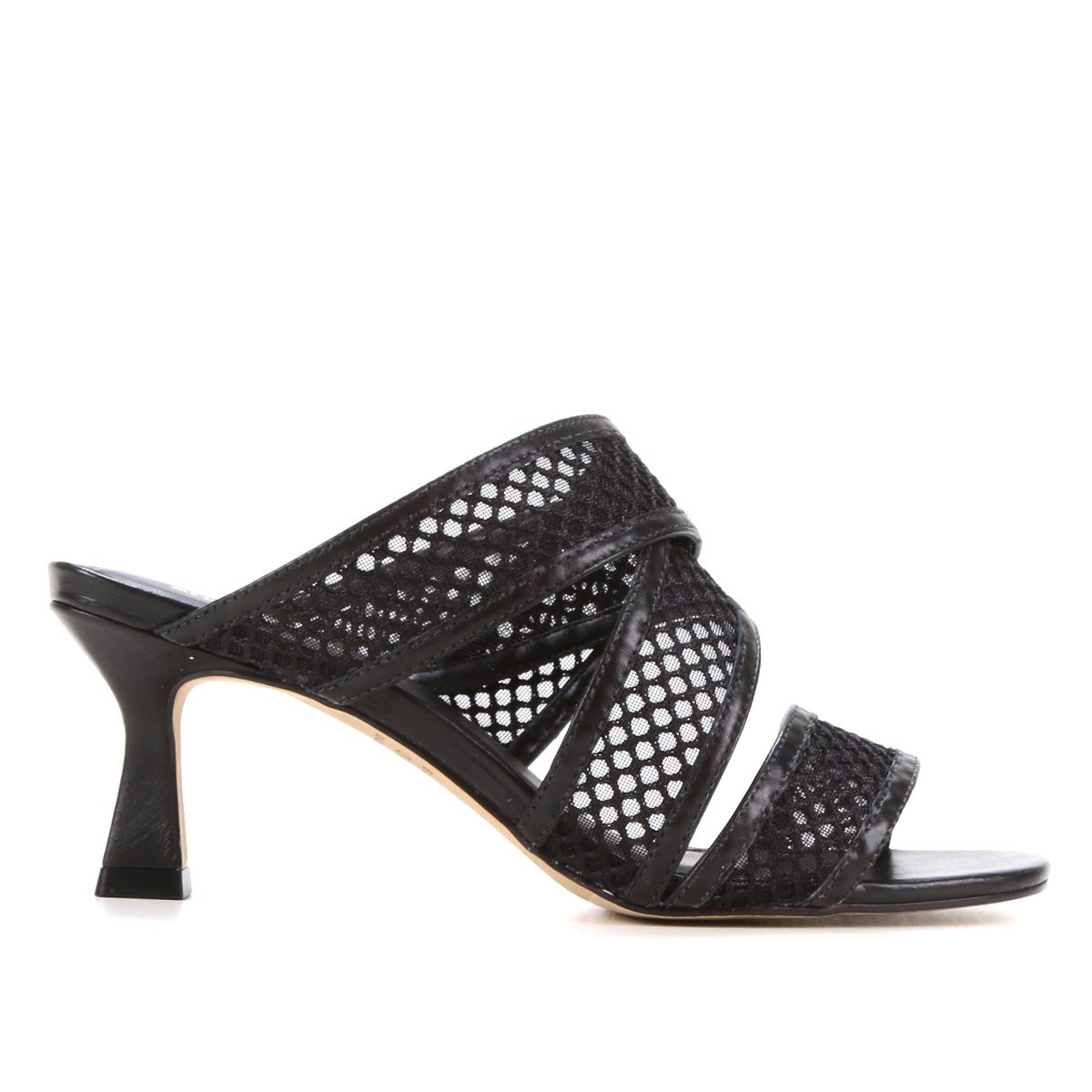 Mule Couro Shoestock Tela Salto Alto - Preto Menor preço em Mule Couro Shoestock Tela Salto Alto - Preto