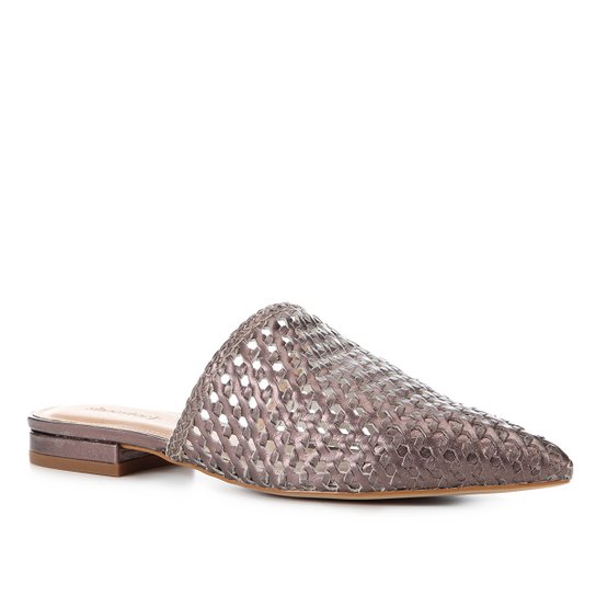 Mule Couro Shoestock Tressê Bico Fino - Prata
