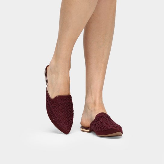 Mule Dakota Bordado Bico Fino Feminina - Vinho