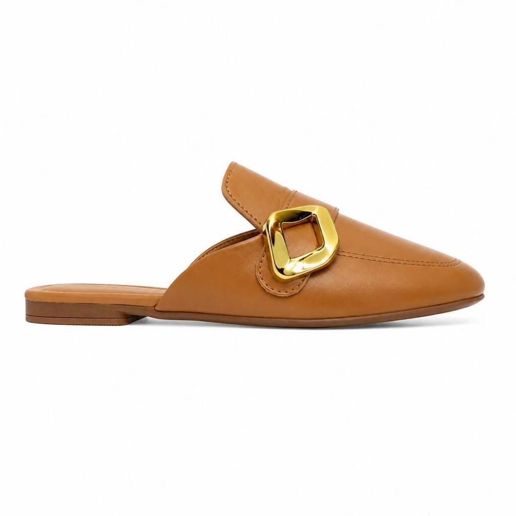 Mule Feminino Beira Rio Preto Fivela Dourada