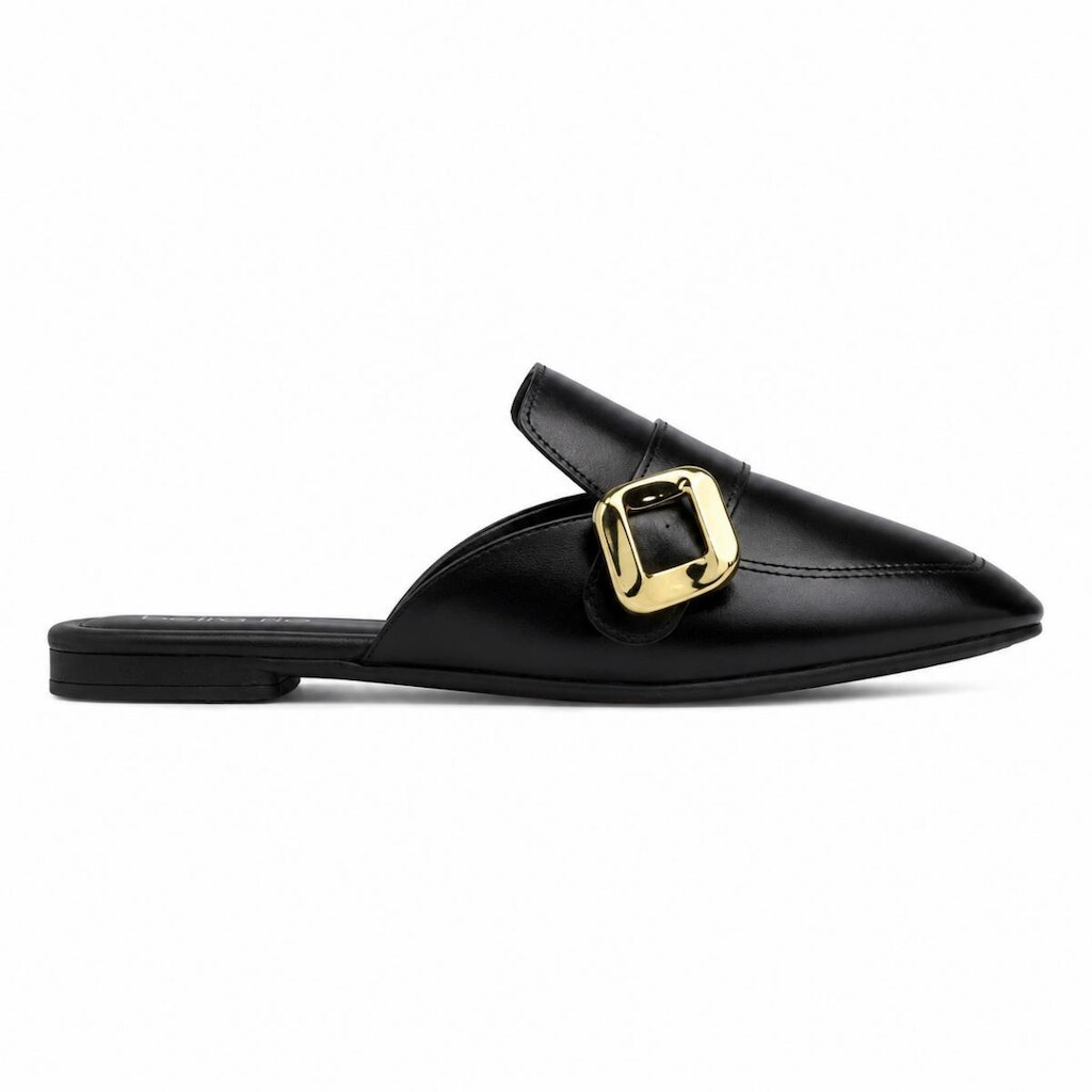 Mule Feminino Beira Rio Preto Fivela Dourada