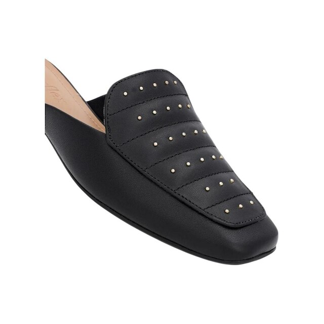 Mule Feminino Usaflex Couro Costura Enfeite Salto Baixo Preto