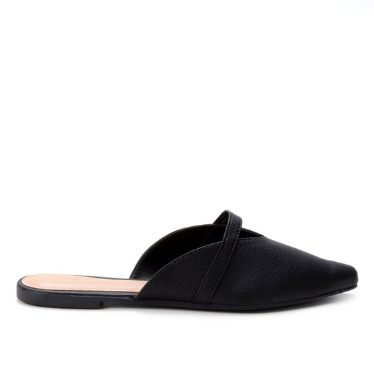 Mule Jelly Bean Liso Bico Fino - Preto