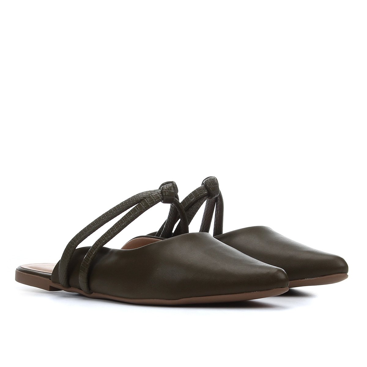 Mule Jelly Bean Nó Bico Fino Feminino - Verde Militar Menor preço em Mule Jelly Bean Nó Bico Fino Feminino - Verde Militar