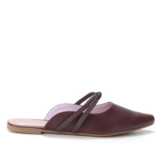Mule Jelly Bean Nó Liso Bico Fino Feminino - Vinho