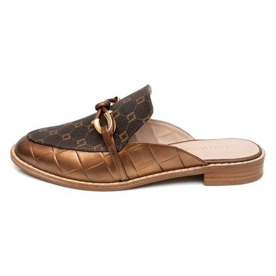Mule Luz da Lua Monograma Feminino - Marrom