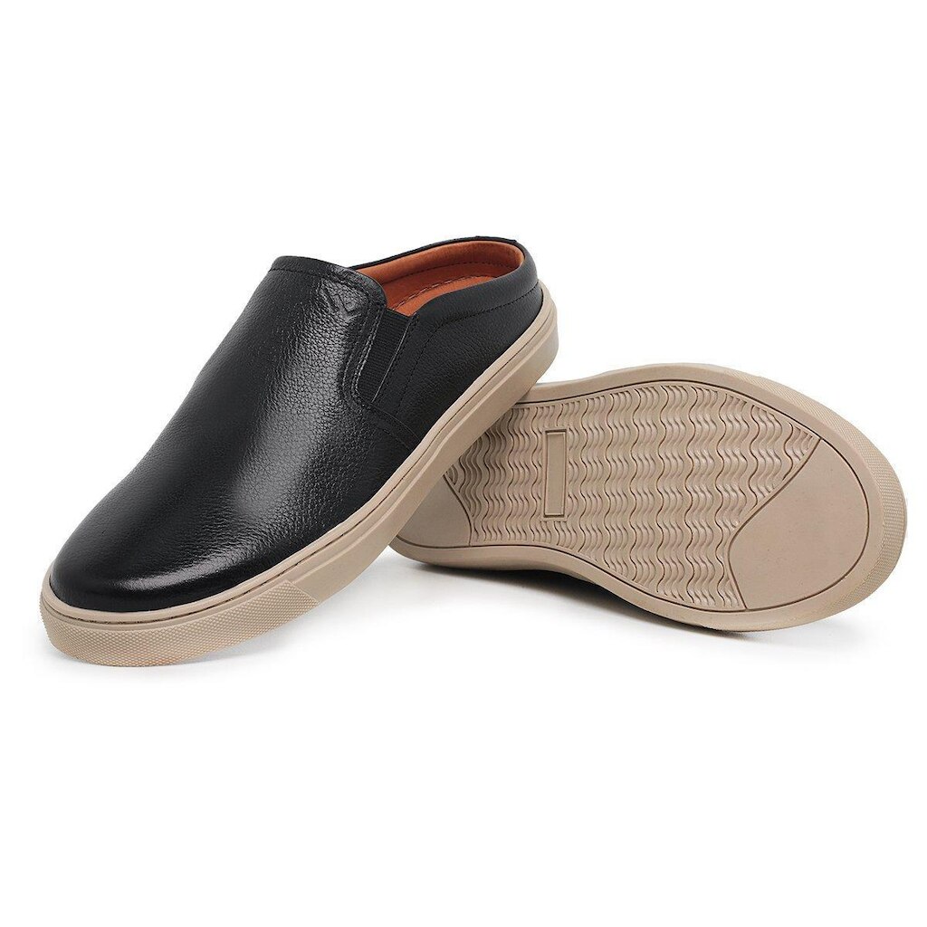 MULE MASCULINO FORRADO EM COURO MACIO 12060 KM PRETO