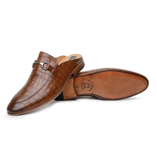 Mule Masculino Marrom Croco Sola De Couro 5851 Zattini