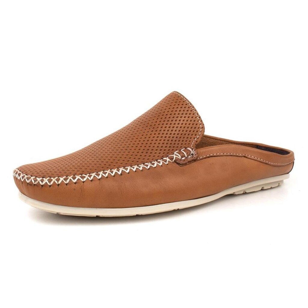 Mule Mocassim Driver Masculino Couro Detalhe Costura Manual Calce Facil Macio Palmilha EVA