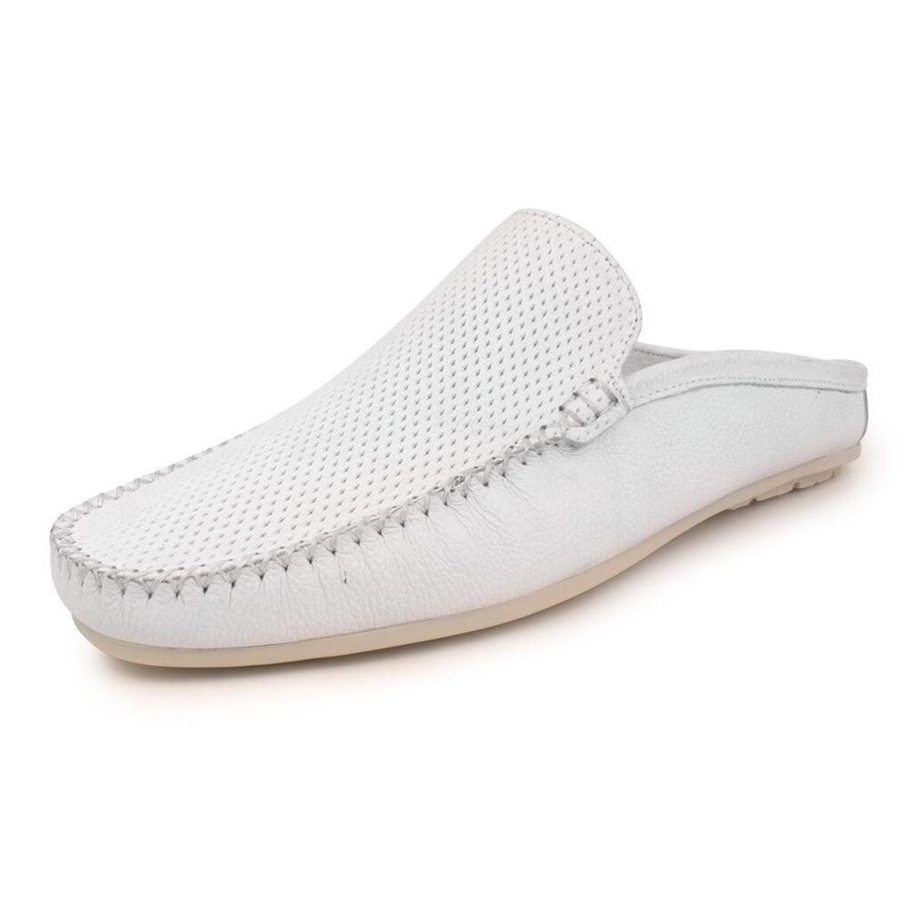 Mule Mocassim Driver Masculino Couro Detalhe Costura Manual Calce Facil Macio Palmilha EVA