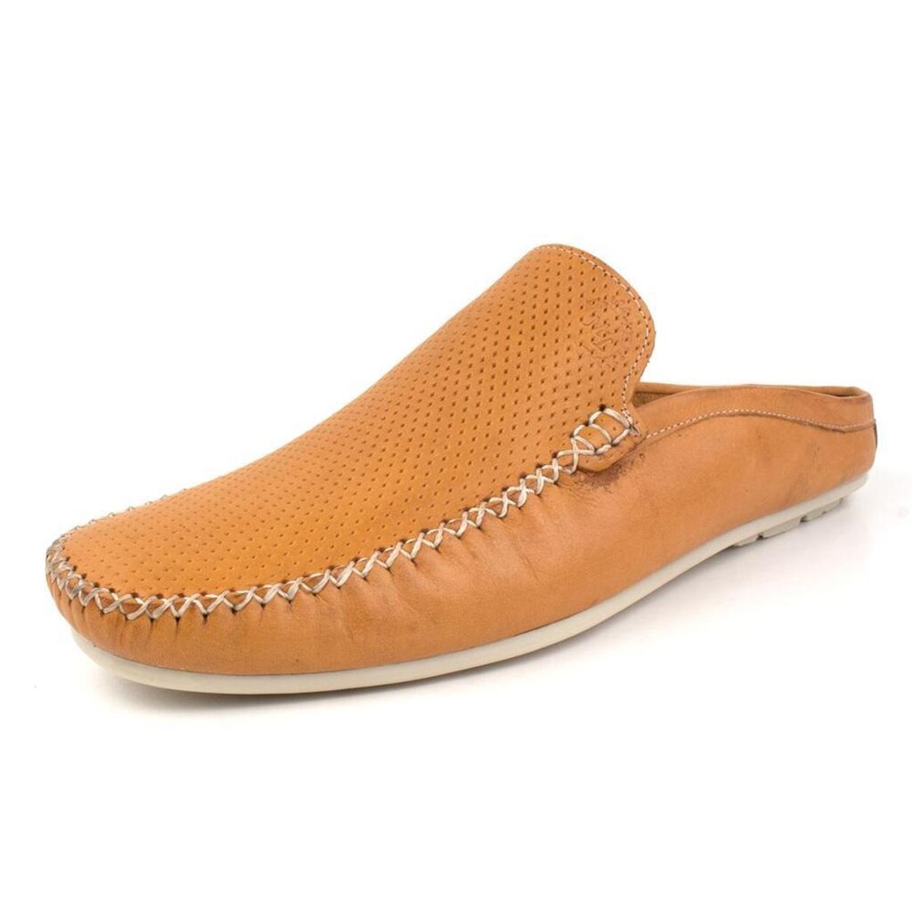 Mule Mocassim Driver Masculino Couro Detalhe Costura Manual Calce Facil Macio Palmilha EVA