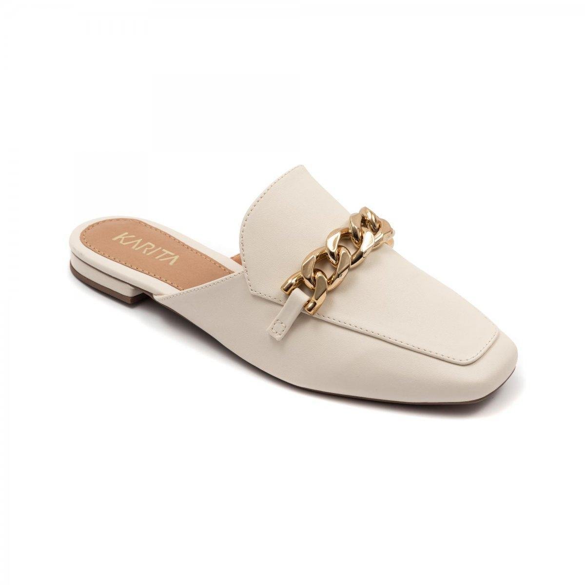 Mule Mocassim Feminino Preto Couro Confortável Bico Quadrado - Off White Menor preço em Mule Mocassim Feminino Preto Couro Confortável Bico Quadrado - Off White