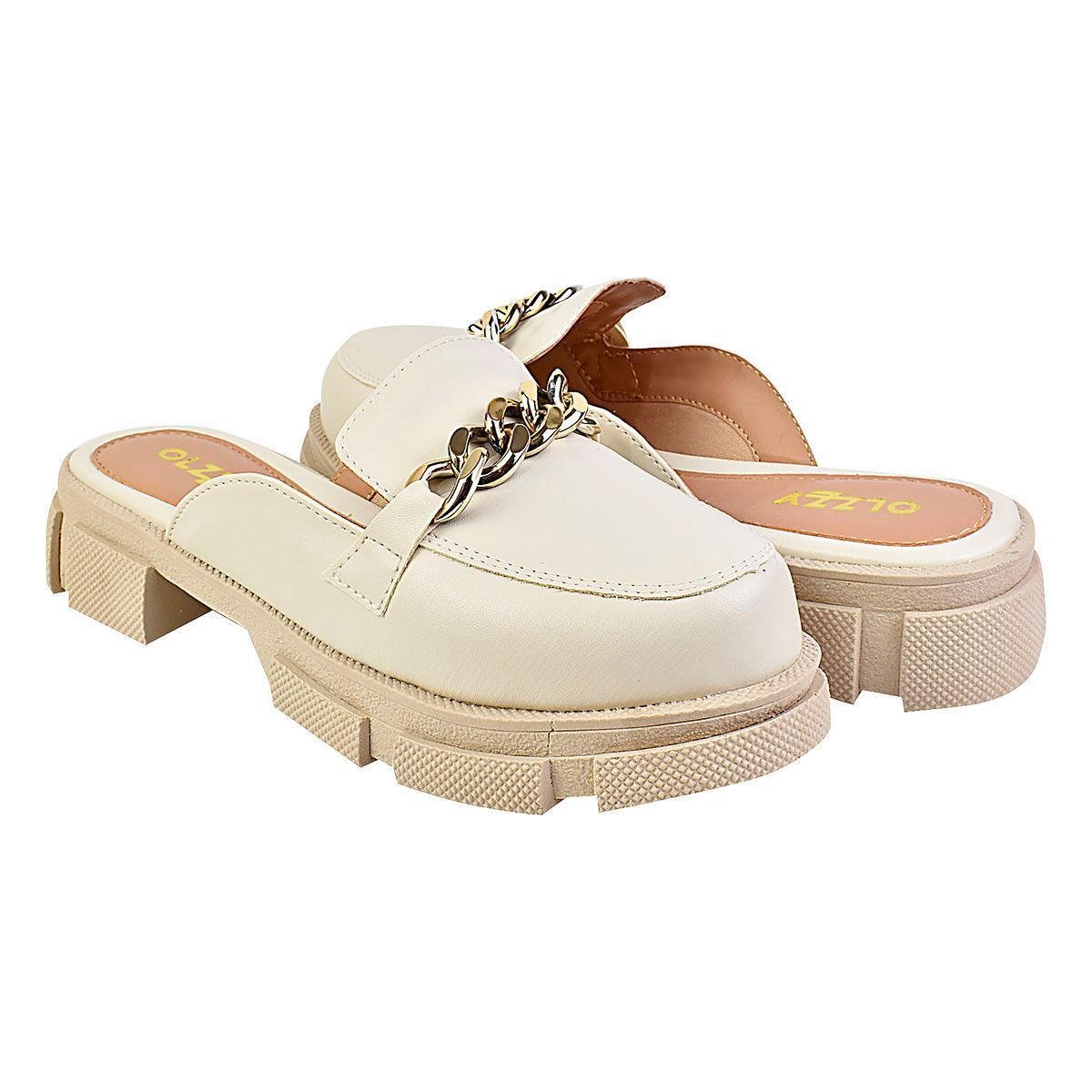 Mule Mocassim Feminino tratorado OLZZY CALÇADOS - Off White Menor preço em Mule Mocassim Feminino tratorado OLZZY CALÇADOS - Off White