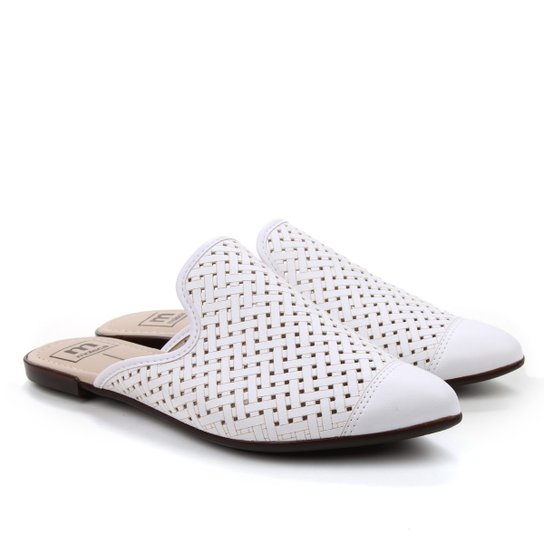 Mule Moleca Bico Fino Tressê - Branco