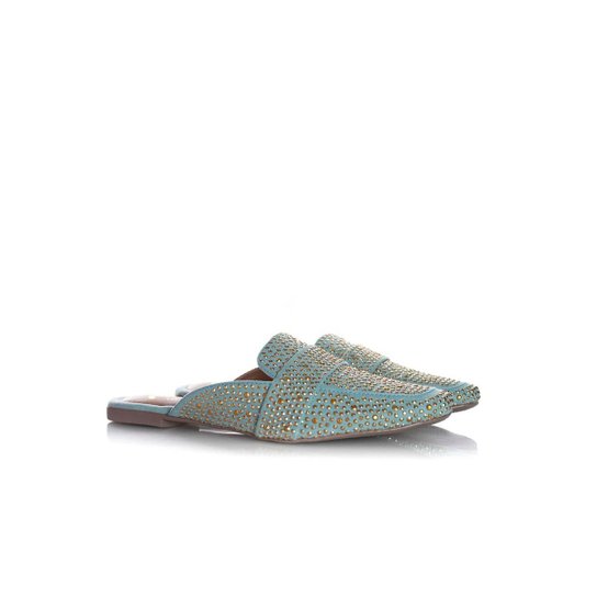 Mule Sapatilha Edilene Fashion com Strass Bege - Azul Claro
