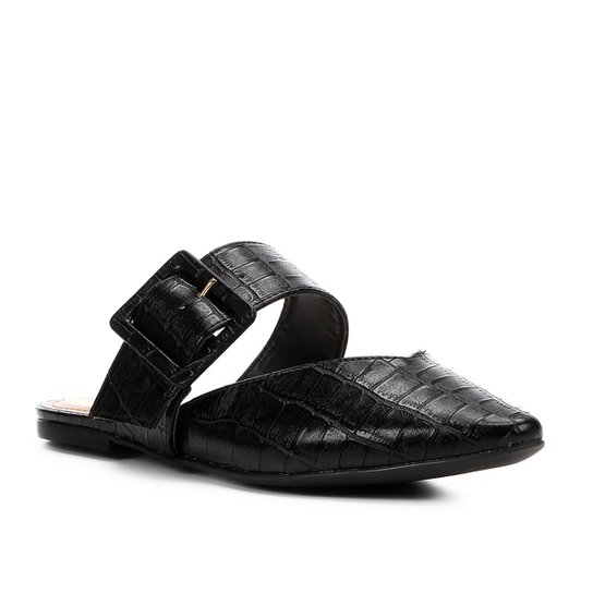 Mule Shoestock Croco Fivela - Preto