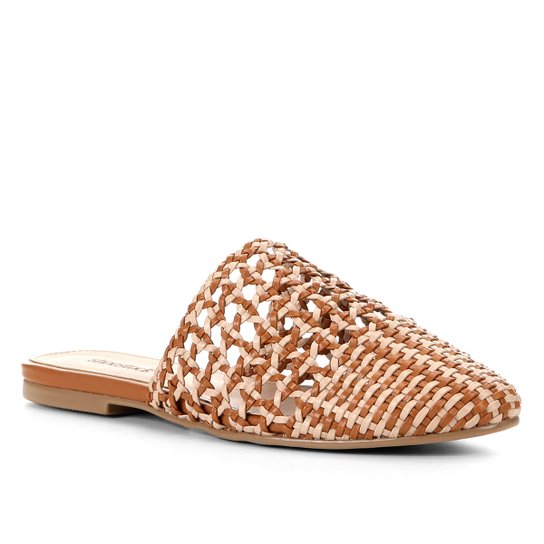 Mule Shoestock Flat Macramê - Caramelo