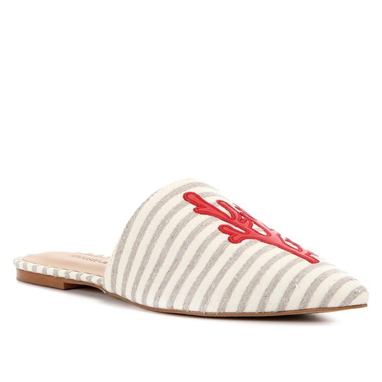 Mule Shoestock Flat Tecido Fundo Do Mar - Bege