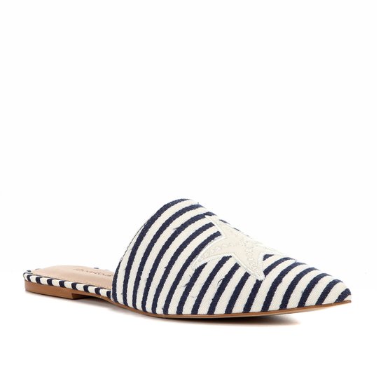 Mule Shoestock Flat Tecido Fundo Do Mar - Marinho