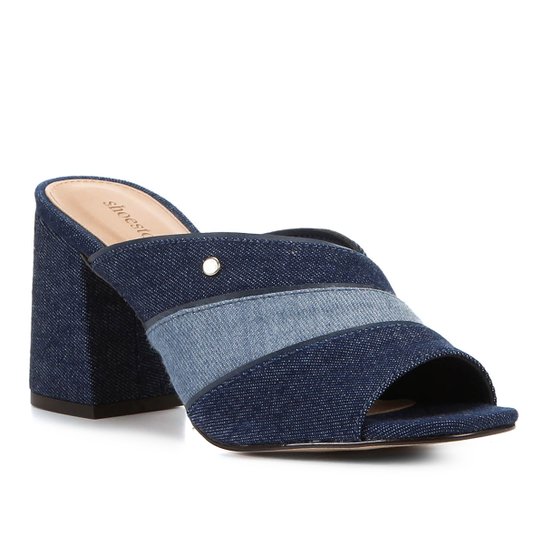 Mule Shoestock Jeans Organic Salto Bloco - Azul