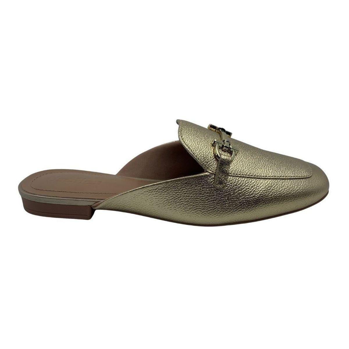 Mule Feminino Usaflex Mule Usaflex Dourado Mule Usaflex Couro Com