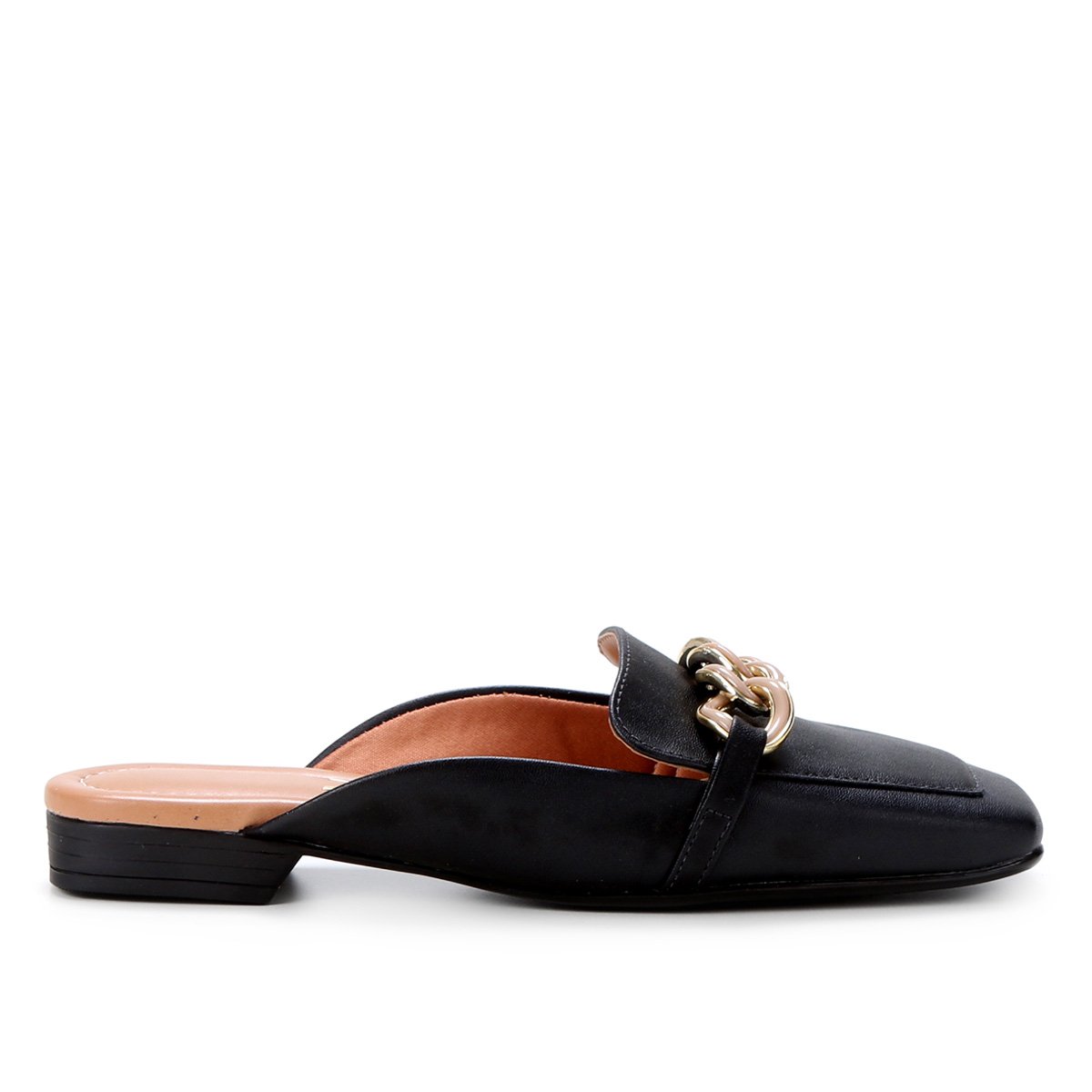 Mule Vizzano Corrente Bico Quadrado Feminino - Preto Menor preço em Mule Vizzano Corrente Bico Quadrado Feminino - Preto