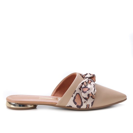 Mule Vizzano Laço Onça Bico Fino Feminino - Bege+Onça