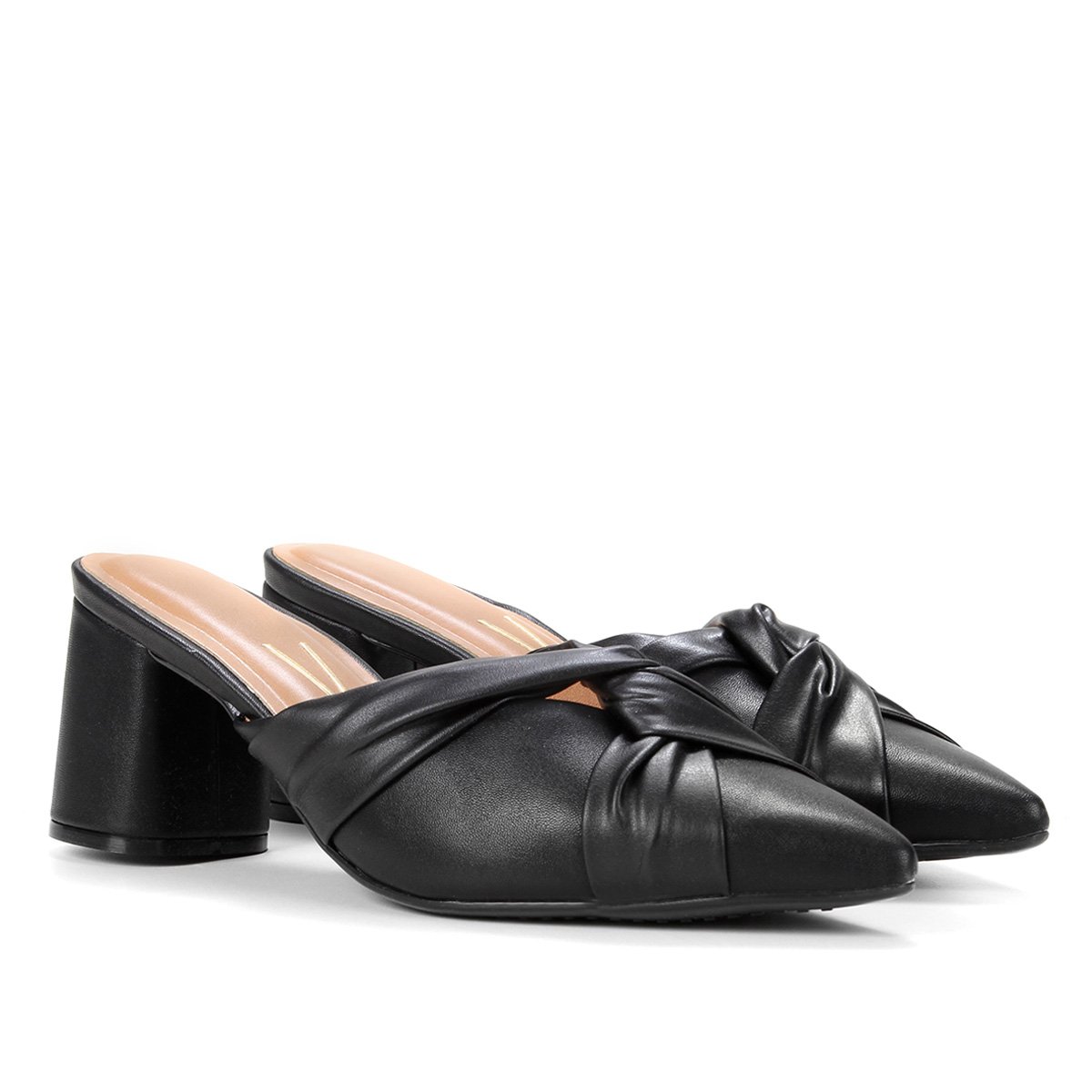Mule Vizzano Nó Salto Médio - Preto Menor preço em Mule Vizzano Nó Salto Médio - Preto