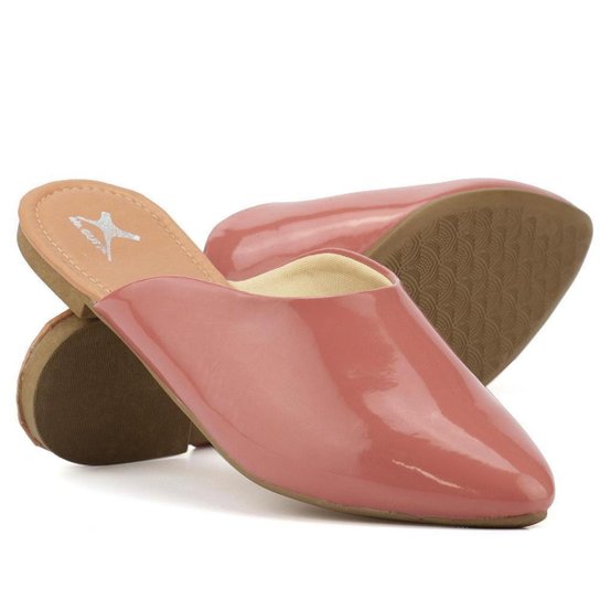 Mule Yes Basic Bico Fino Confortável Verniz Feminino - Rosa