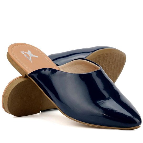 Mule Yes Basic Bico Fino Confortável Verniz Feminino - Azul Escuro